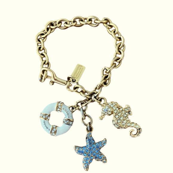 Vintage Coach Gold Tone Nautical Charm Bracelet Seahorse Starfish - Picture 1 of 9
